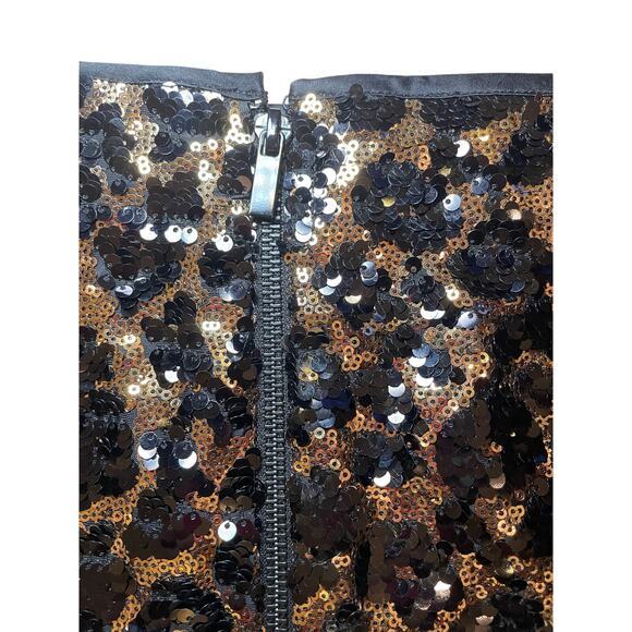 Cache’ Sequin Mini Skirt‎ Women Small Black & Gold Leopard, Animal Print Party - Picture 8 of 9